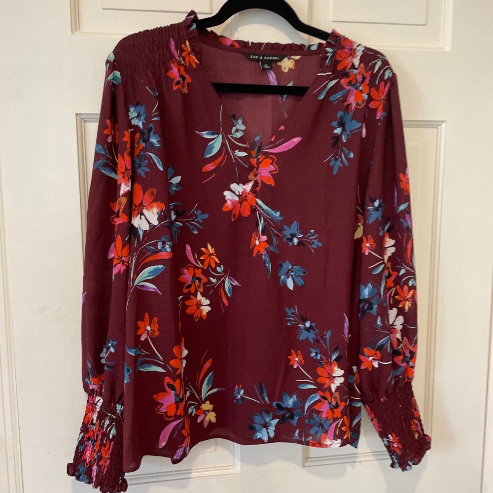 Burgundy Zac & Rachel Long Sleeve Floral Blouse
